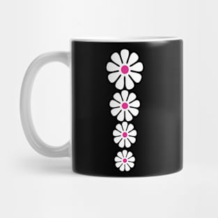 60's 70's Retro Large Flowers White on Black Pink Centers Mug